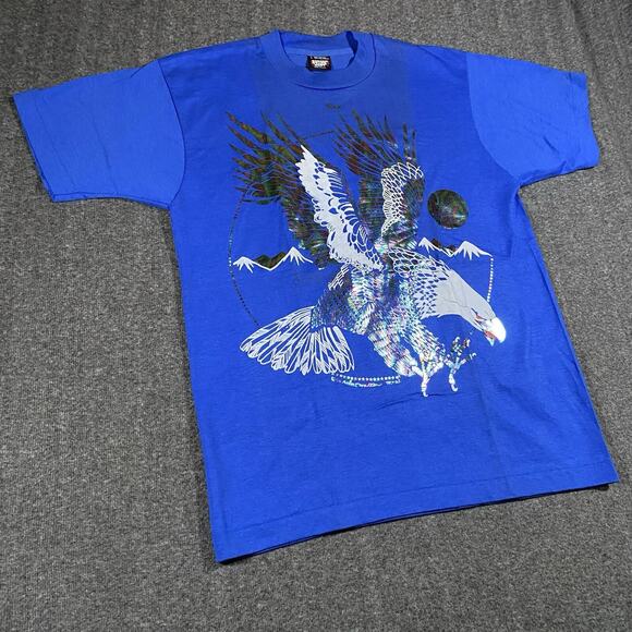 VTG T Shirt Screen Stars Reno L Blue Gold Foil Eagle Single Stitch Robert Walton - Picture 3 of 13